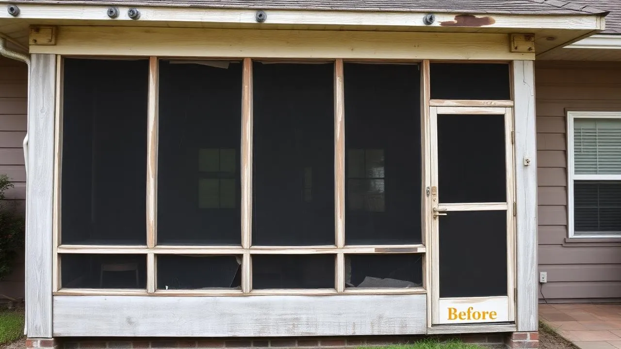 Storm-damaged screen porch before rebuild by J-Rod and Sons in Jacksonville, FL